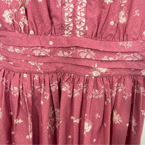 Eshakti Pink Vintage Floral Print Crepe Pleated Empire Dress Size Large or 14 - Picture 6 of 15